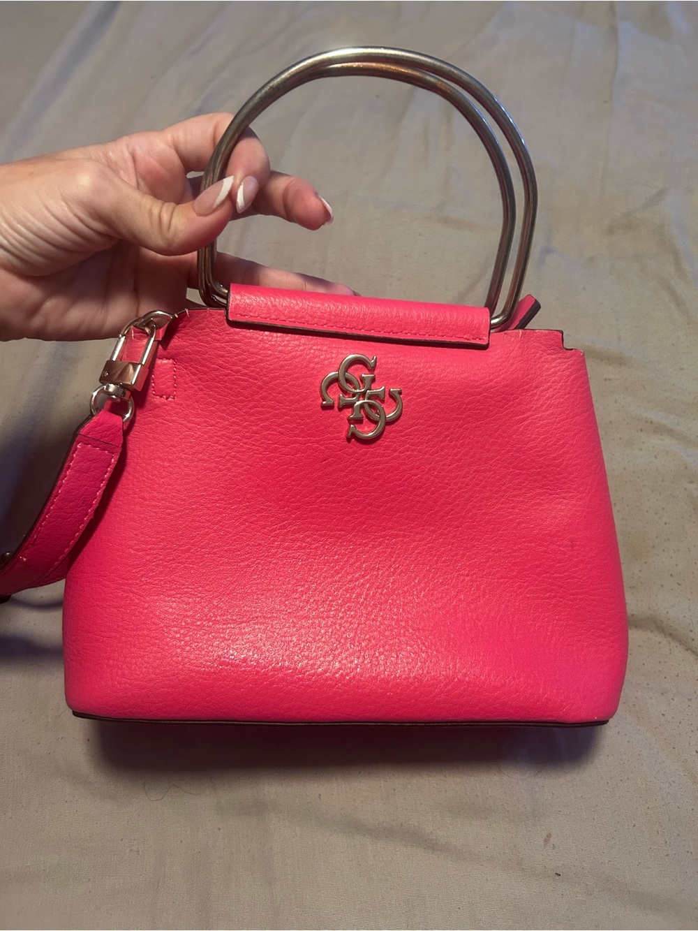 GUESS Hot Pink Mini Top-Handle Satchel with Removable Strap